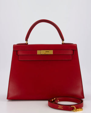 *VINTAGE*Hermès Kelly 28 Bag in Rouge Vif Box Leather with Gold Hardware