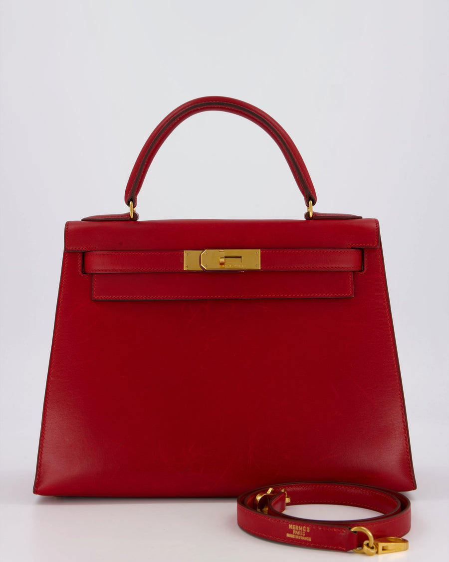 *VINTAGE*Hermès Kelly 28 Bag in Rouge Vif Box Leather with Gold Hardware