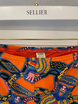 Hermes Orange & Multicolour Printed Cropped Top & Capri Trousers Bath/Gym Set Size FR 36 (UK 8)