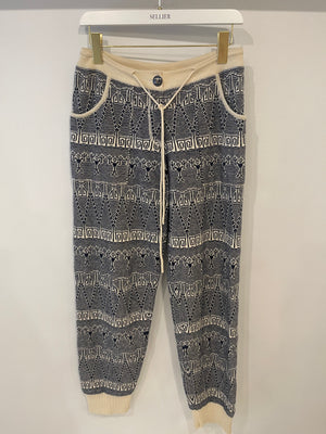 Chanel Navy Blue and White Cashmere Top and Trousers Set with CC Logo Buttons Size FR 36/38 (UK 8/10)