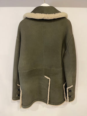 Christian Dior Khaki Shearling Coat with Embroidered Logo Size FR 36 (UK 8)