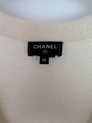 Chanel White Long-Line Cashmere Dress with Gold CC Buttons Detail Size FR 36 (UK 8)