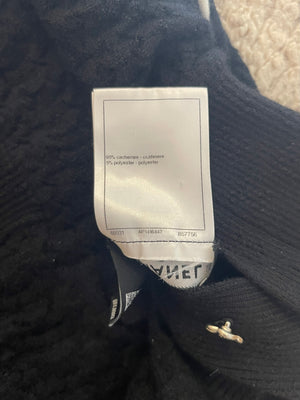 Chanel Black Cashmere Jumper with Silver Camelia Buttons and White Trim Details Size FR 34 (UK 6)