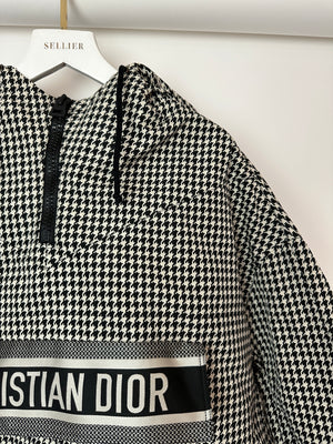 Christian Dior Hooded Anorak in Black & White Houndstooth Technical Taffeta Size S (UK 8)