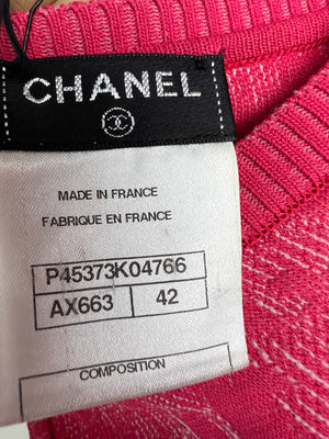 *HOT* Chanel Pink Floral Embossed Mini Skater Dress FR 42 (UK 14)