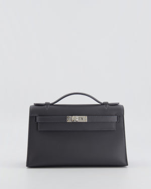 Hermès Kelly Pochette Bag in Ardoise Swift Leather with Palladium Hardware