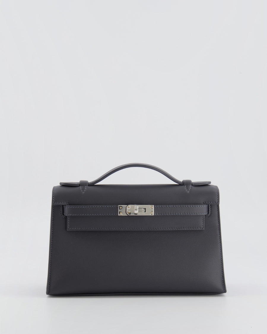 Hermès Kelly Pochette Bag in Ardoise Swift Leather with Palladium Hardware