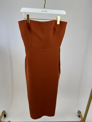 Alex Perry Rust Bandeau Crepe Midi Dress Size UK 10