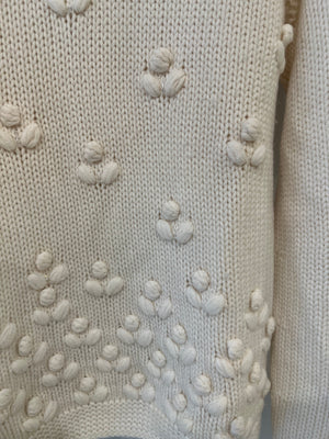 Loro Piana Cream Cashmere Knit Jumper with Knitted Flower and Crystal Details Size IT 42 (UK 10)