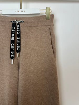 Celine Tan Cashmere Joggers with Cuffed Hems and Logo Tie Size S (UK 8)