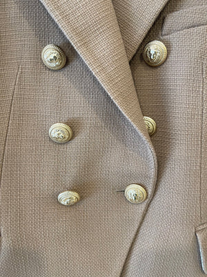 Balmain Camel Double Breasted Blazer Jacket with Gold Button Details Size FR 38 (UK 10)