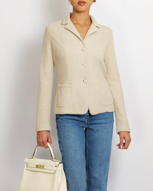 Loro Piana Beige Baby Cashmere Knitted Blazer Jacket with Beige Buttons Size IT 38 (UK 6)