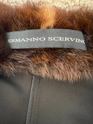 Ermanno Scervino Black Gilet with Brown Fur Trim Size IT 42 (UK 10)