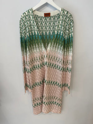 Missoni Light Pink and Green Zigzag Long Cardigan Size IT 44 (UK 12) RRP £900