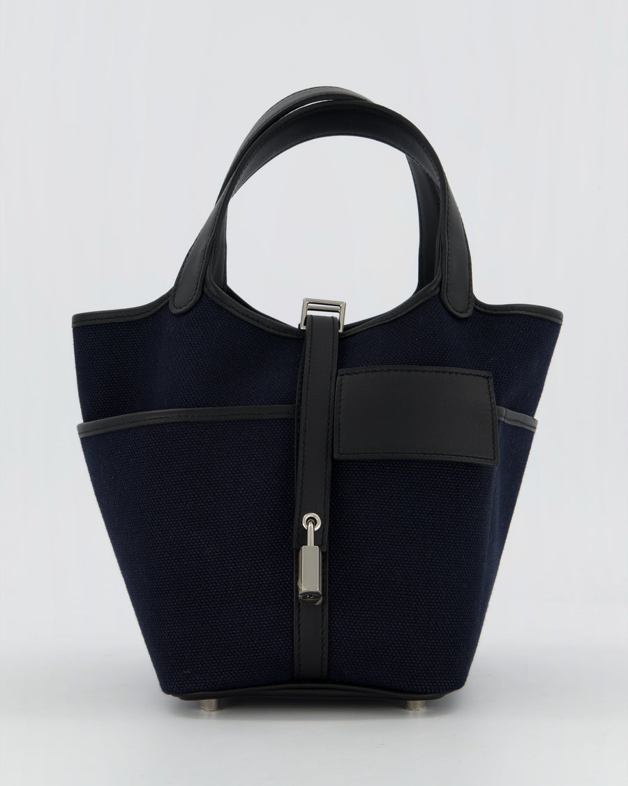 Hermès Picotin Cargo 18cm Bag in Bleu Marine Toile Goeland Canvas with Palladium Hardware