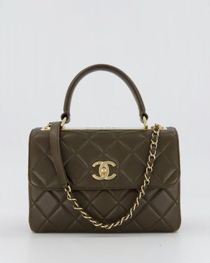 Chanel Khaki Trendy Top Handle Bag in Lambskin Leather With Gold Hardware