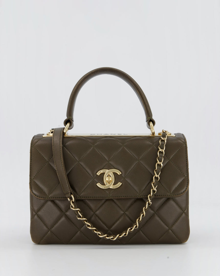 Chanel Khaki Trendy Top Handle Bag in Lambskin Leather With Gold Hardware