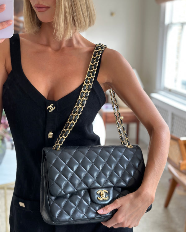 Chanel Black Jumbo Classic Double Flap Bag in Lambskin with Gold Hardware Bag