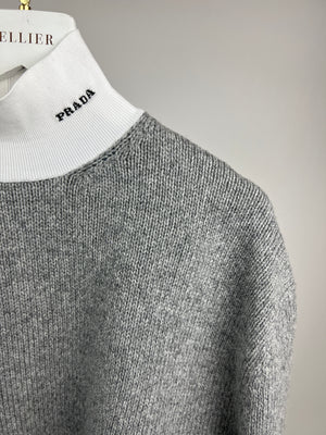 *CURRENT SEASON* Prada Grey Long Sleeve Jumper with White Collar and Logo Details Size IT 42 (UK 10) RRP £1380
