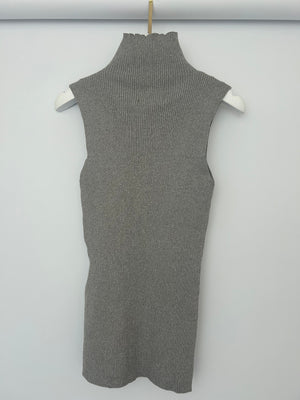 All The Ways Grey Ribbed Sleeveless High-Neck Top with Side Split Detail Size S (UK 6/8)