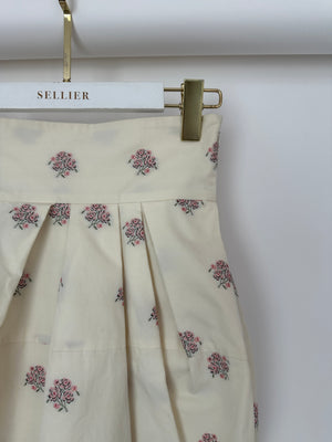 Christian Dior Cream and Pink Floral Print High-Waisted Mini Skirt with Pleated Detail Size FR 34 (UK 6)
