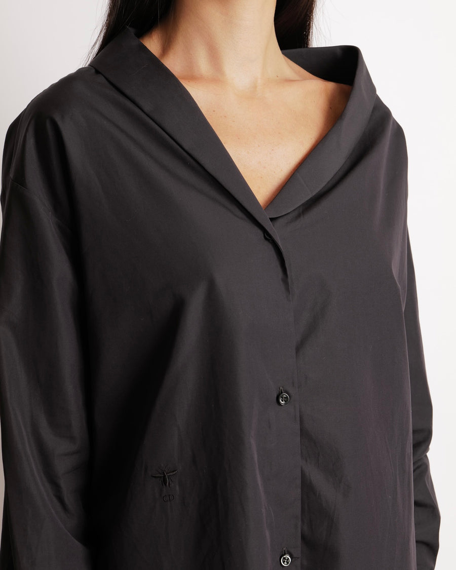 Christian Dior Black Cotton Poplin Asymmetric Shirt with CD Logo Detail Size FR 40 (UK 12) RRP £1,450