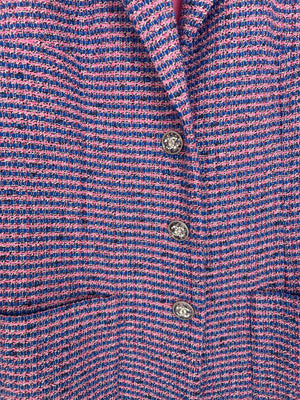 Chanel Pink and Navy Tweed Long Coat with Crystal CC Buttons Size FR 36 (UK 8)
