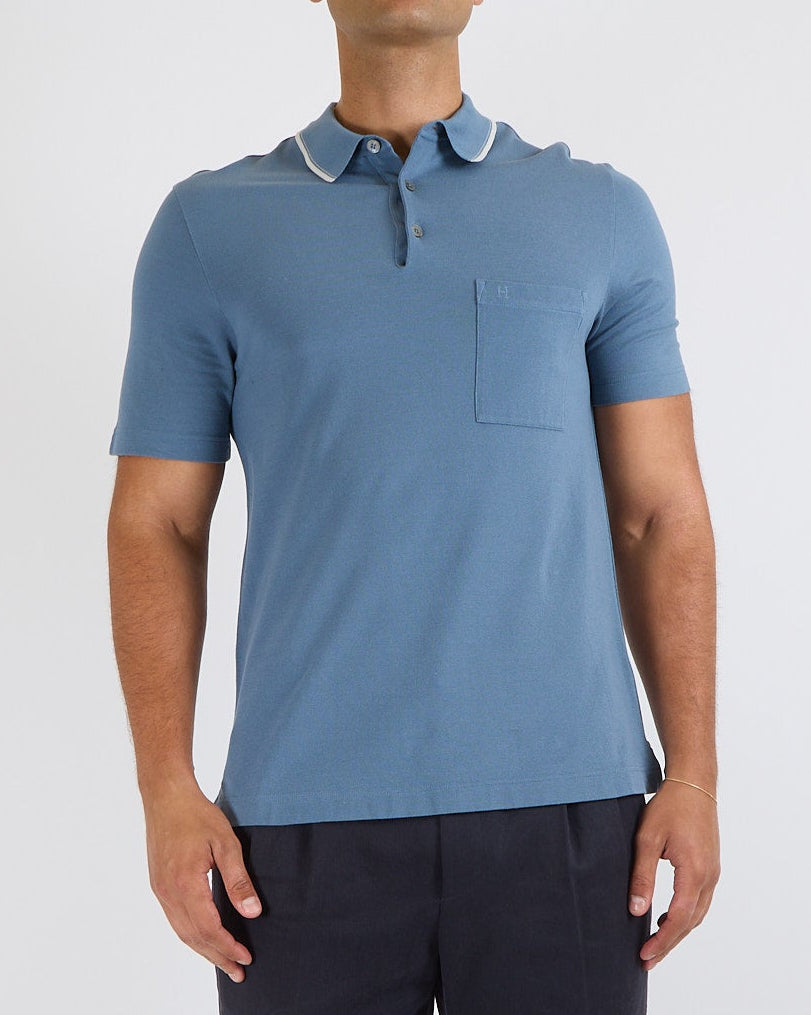 Hermès Menswear Blue Polo T-Shirt with Logo Detailing Size M (UK 40)