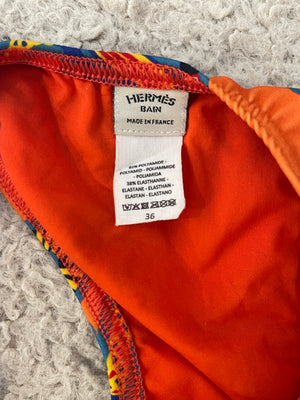 Hermes Orange & Multicolour Printed Cropped Top & Capri Trousers Bath/Gym Set Size FR 36 (UK 8)