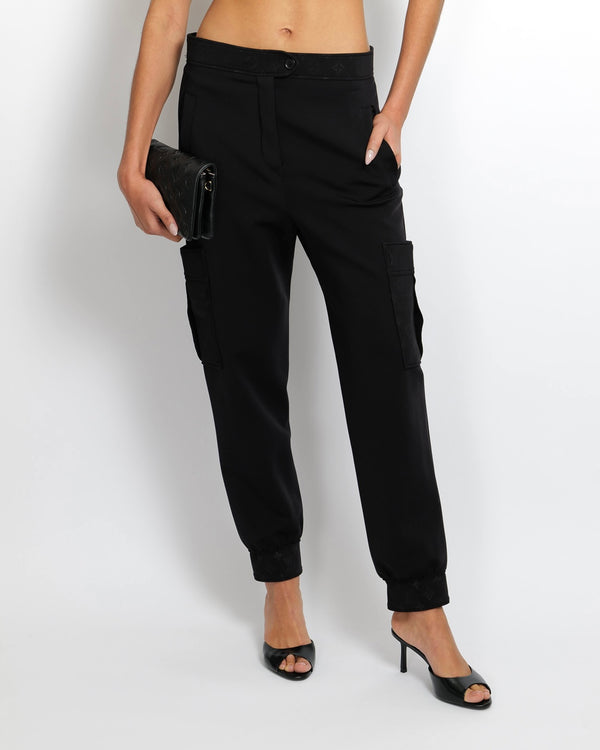 Louis Vuitton Black Cargo Trousers with Monogram Waistband, Pockets, and Cuffs Detail Size FR 40 (UK 12) RRP £1,470