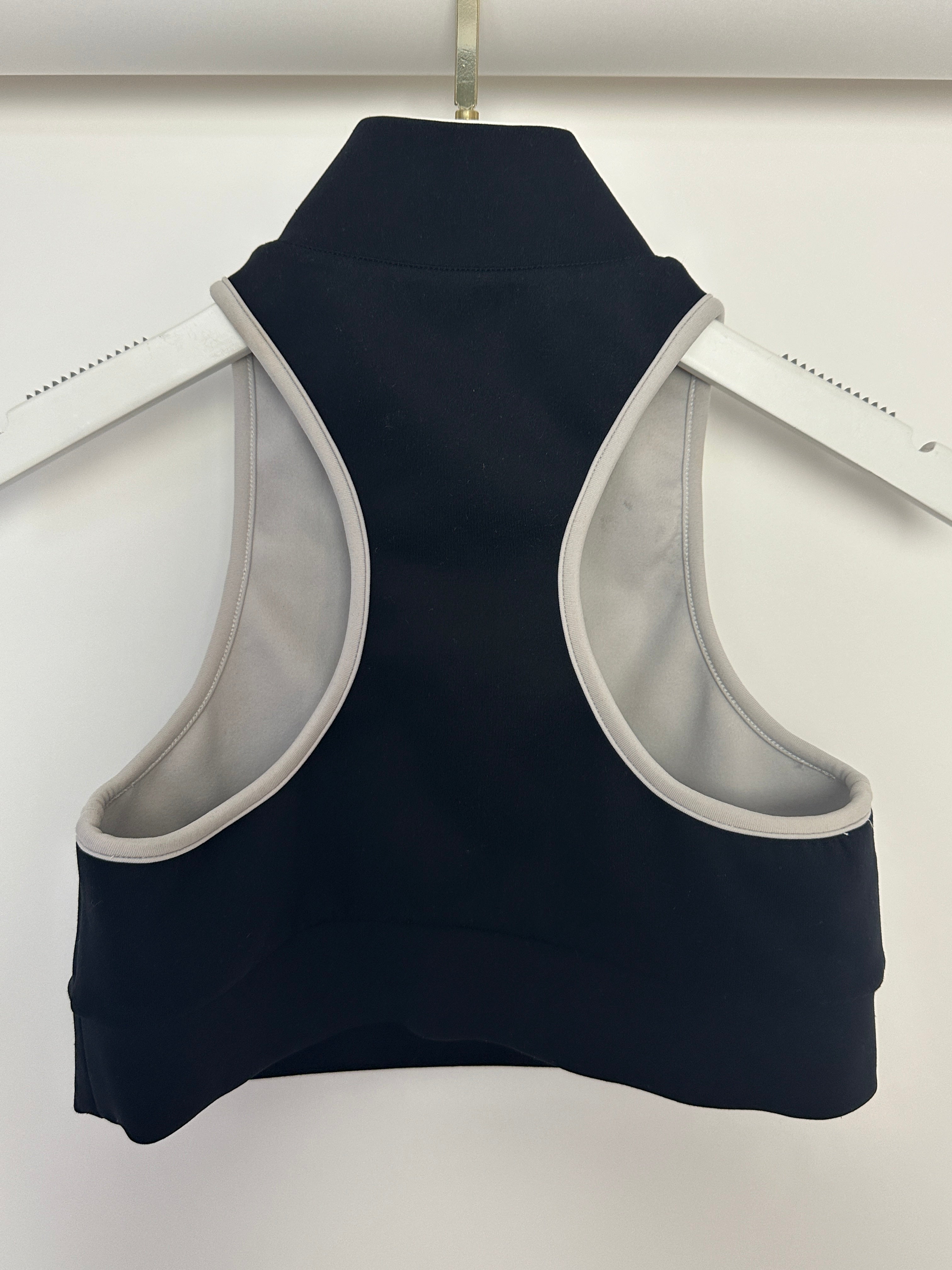 Burberry Black Tay Cropped Tank Top with Zip & Logo Detail Size XS