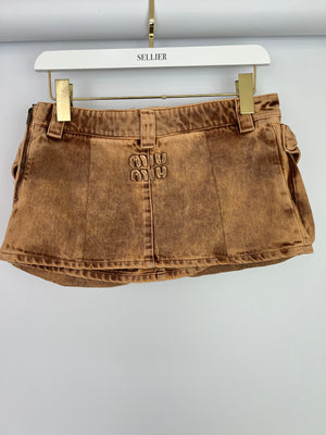 Miu Miu Brown Micro Skirt with Pockets and Logo Details Size IT 40 (UK 8) RRP £890