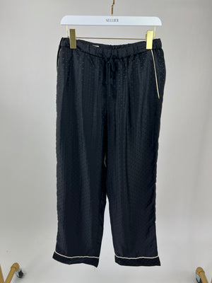 Dries Van Noten Black Polkadot Drawstring Pants with Piping Detail IT 46 (UK M)