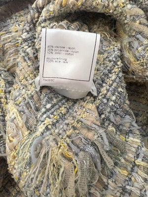 Chanel Yellow & Grey Tweed Midi Skirt with Pockets and Belt Size FR 38 (UK 10)