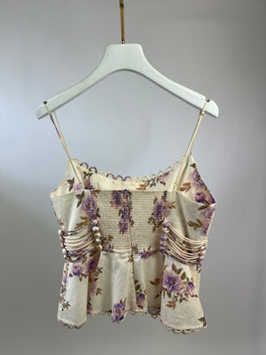 Zimmermann Cream and Purple Floral Print Top and Shorts Set Size 2 (UK 12)