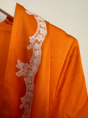 Margiolaine Silk Orange Robe with White Lace Detail Size IT 42 (UK 10)