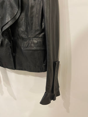Valentino Black Lambskin Leather Jacket with Ruffle Details Size IT 42 (UK 10)
