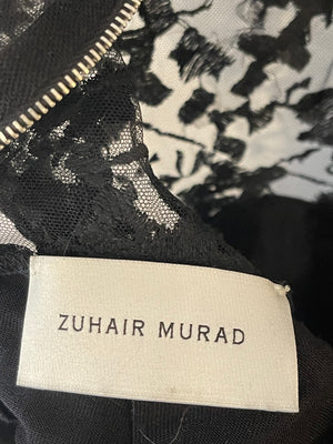 Zuhair Murad Black Long Sleeve Lace Maxi Gown Dress with Embroidery Details Size UK 10