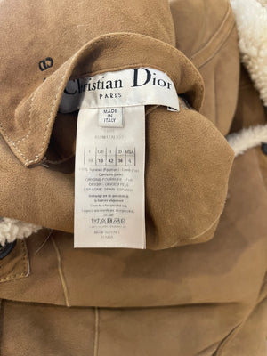 Christian Dior Beige and Cream Shearling Reversible Coat with CD Logo Detail Size FR 38 (UK 10)