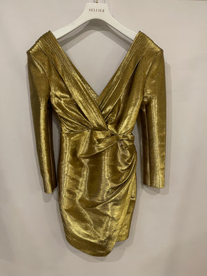 *RUNWAY* Saint Laurent Spring 2014 Gold Embellished Long-Sleeve Mini Dress Size FR 38 (UK 10)