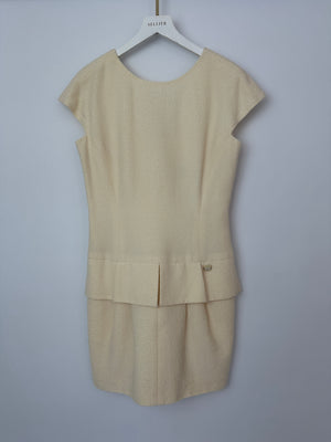 Chanel 10C Cream Short Sleeve Short Dress with Ruffle Detail Size FR 36 (UK 8)