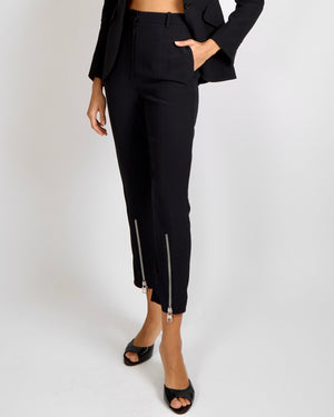 Alexander McQueen Black Trousers with Silver Ankle Zipper Details Size IT 38 (UK 6)