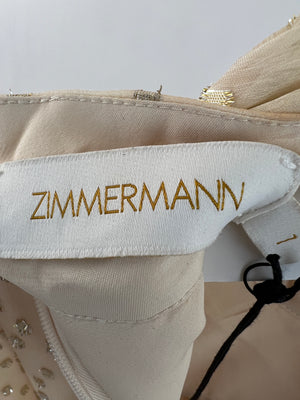 Zimmermann Beige & Gold Polkadot Silk Long-Sleeved Maxi Dress with Gold Belt & Neck Tie Detail Size 0 (UK 8)