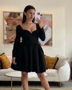 Magda Butrym Black Long Sleeve Wool BabyDoll Dress Size FR 36 (UK 8) RRP £1,400