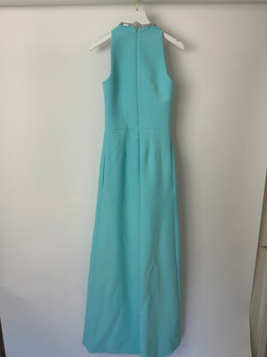 Safiyaa Tiffany Blue Eula Positano Sleeveless Wide Leg Jumpsuit with Sequence Neckline Detail IT 38 (UK 6)