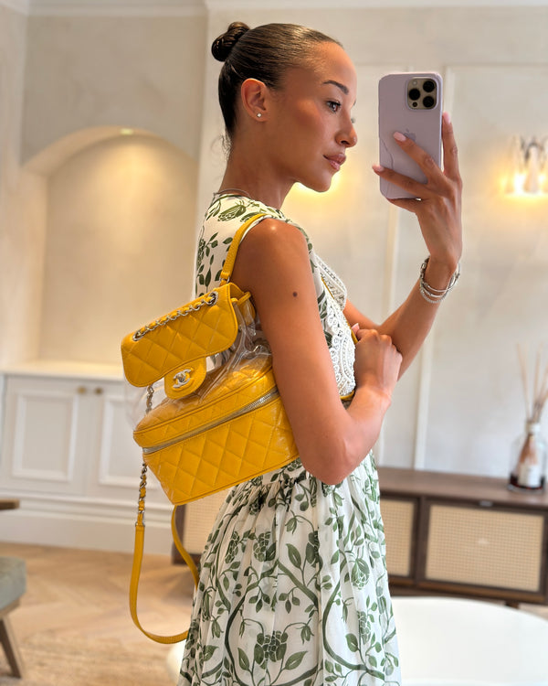 Chanel Yellow Aquarium Backpack Bag in Crumpled Calfskin Leather with Silver Hardware