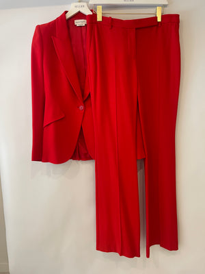Alexander McQueen Red Blazer Jacket and Matching Trousers Set with Red Button Details Size IT 42/44 (UK 10/12)