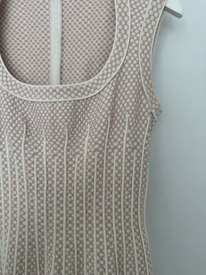 Alaïa Pink & Cream Skater Dress with Polkadot Pattern & Wave Hem Detail Detail Size FR 38 (UK 10)