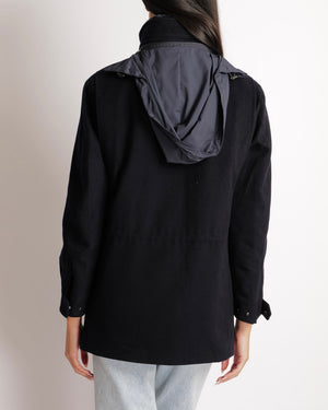 Loro Piana Navy Cashmere Coat with Nutria Fur Lined Collar and Detachable Hood Size XS (UK 6) RRP £4,885