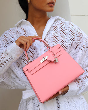 *VERY RARE* Hermès Kelly Sellier 25cm Bag in Rose Confetti Epsom Leather with Palladium Hardware